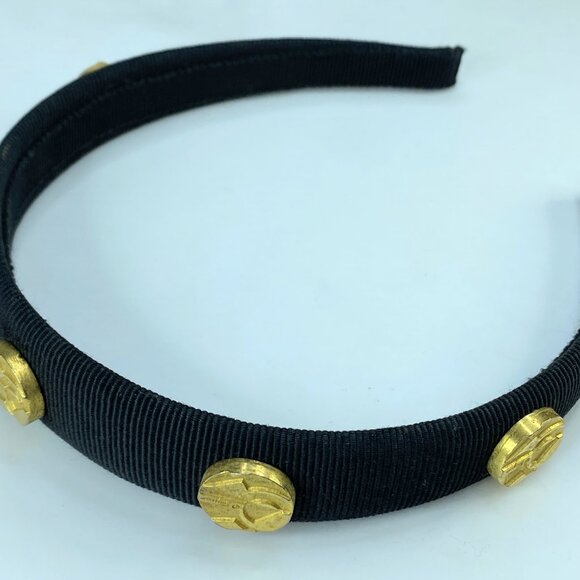 AUTH Salvatore Ferragamo Vara Bow canvas gold tone Headband GS574 main image 6